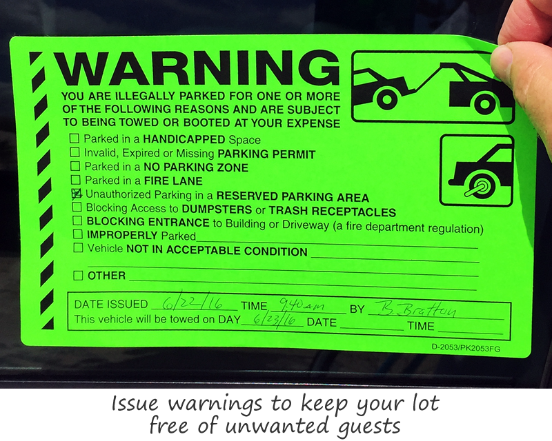 warning illegally parked sticker