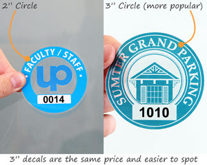 2” compared to 3” circular parking permit sticker