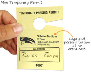 Customized parking hang tag for temporary use