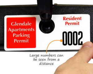 Horizontal parking permit with tall numbering