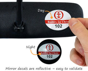 Reflective parking permit decals for mirrors