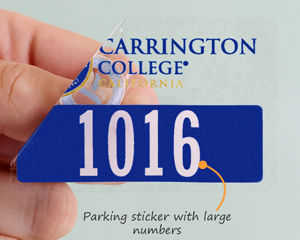 Parking sticker with large numbers