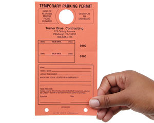 Personalized Temporary Parking Hang Tags - with Tear-Off Stub