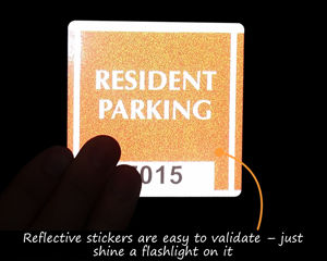 Reflective parkign sticker for residents