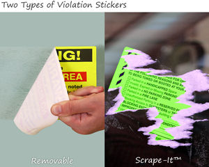 Removable and scrape it violation stickers