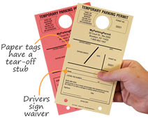 Temporary paper tags with tear-off stub for your parking permit files