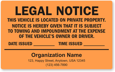 Tow Away Notice For A Car Pdf