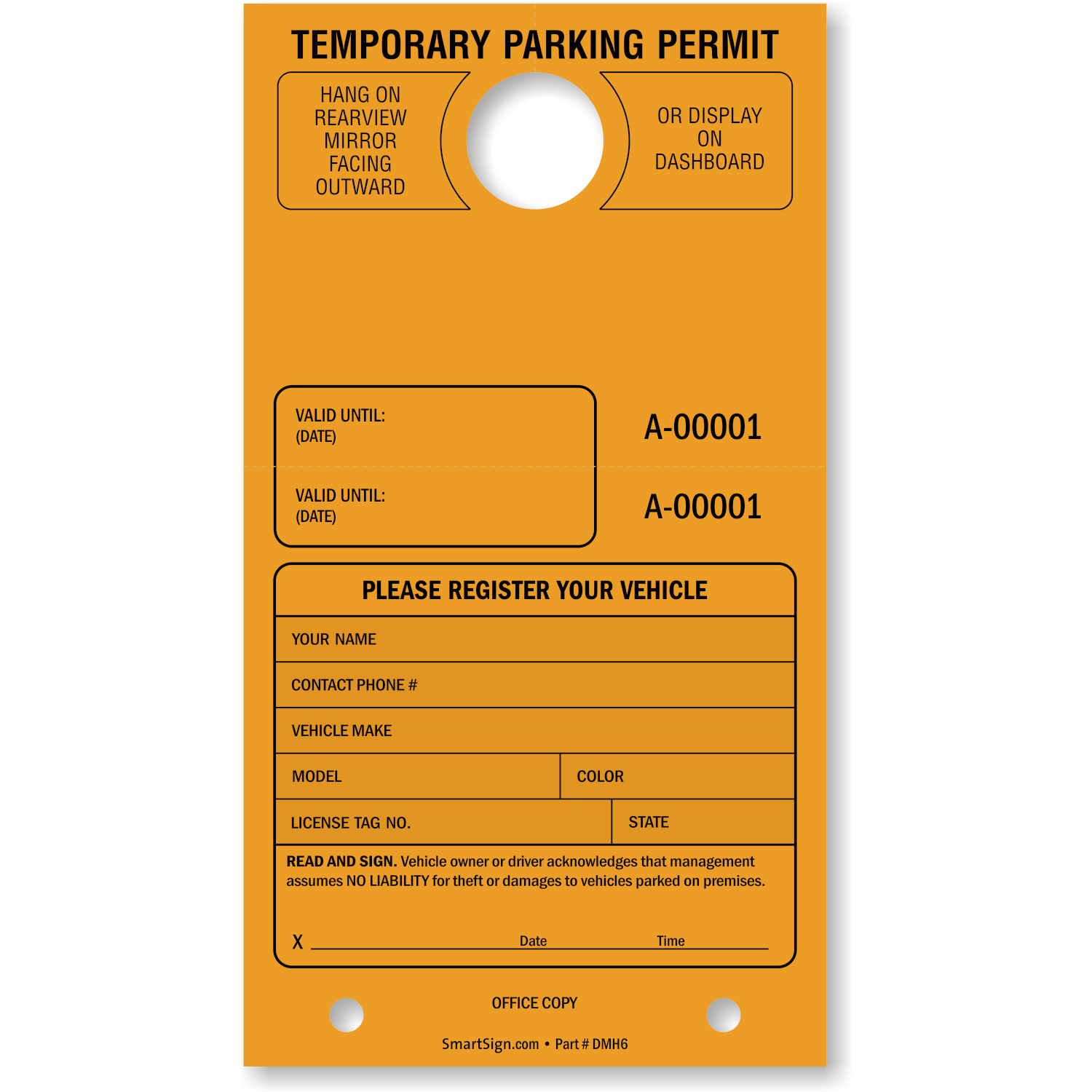 0101-0150 Temporary Parking Permit 7-3//4 x 4-1//4 Mirror Hang Tags Bright Fluorescent Orange Pack of 50 Tags Numbered with Tear-Off Stub