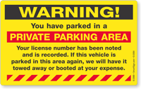 Warning Private Parking Area Sticker