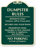 Dumpster Rules No Parking Sign