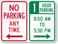 Custom No Parking Anytime Sign Left Arrow