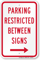 Parking Restricted Between Signs With Right Arrow Symbol