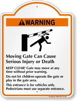 Warning Moving Gate Cause Injury Signature Sign