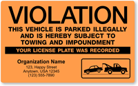 Custom Vehicle Parked Illegally Parking Violation Sticker