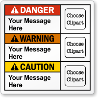 Personalized Danger Warning Caution Text Multiclipart ANSI Label