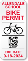 Custom 2D Barcode School Bike Permit Decals