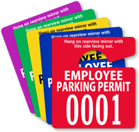 Employee Parking Permit Mirror Hang Tag, Small Size