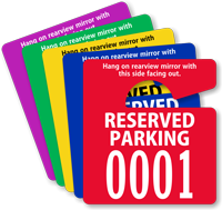 Reserved Parking Permit Mirror Hang Tag, Small Size