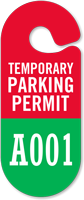 Temporary Parking Permit Hang Tag, Sequentially Numbered