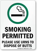 Smoking Permitted Use Urns To Dispose Butts Sign