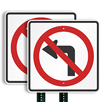 No Left Turn Directional Road Signs