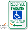 Handicap Reserved Parking Violators Will Be Fined Sign