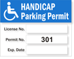 Parking Permit, Handicapped Prenumbered 301-400, Vinyl Decals