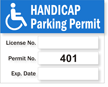 Parking Permit, Handicapped Prenumbered 401 500, Vinyl Decals