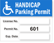 Parking Permit, Handicapped Prenumbered 601 700, Vinyl Decals