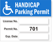 Parking Permit, Handicapped Prenumbered 701-800, Vinyl Decals