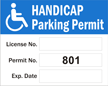 Parking Permit, Handicapped Prenumbered 801 900, Vinyl Decals