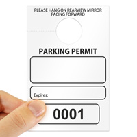 Temporary parking permit cardstock hang tag pass
